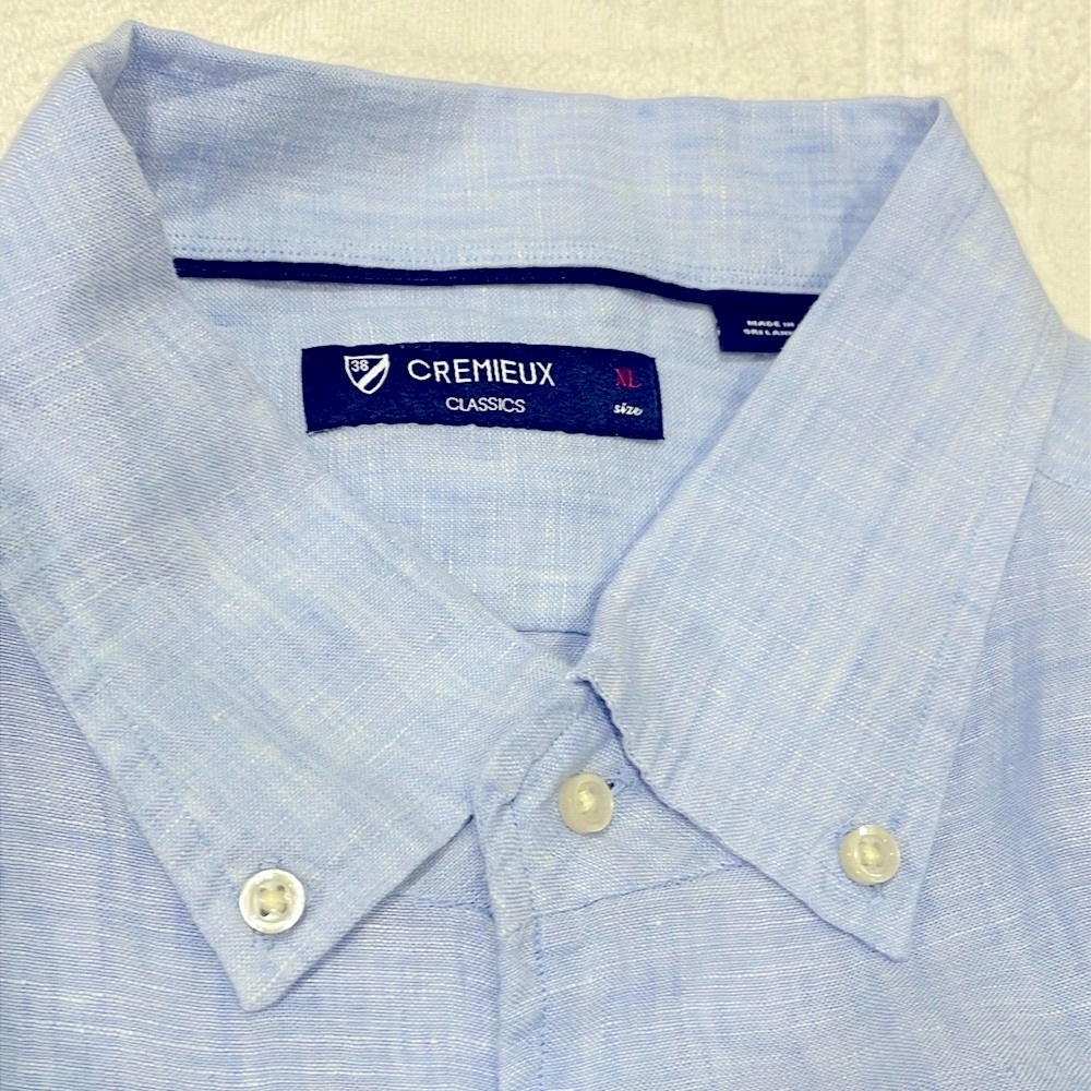 Men’s Linen CREMIEUX Classics Button Up Dress Shirt Light Blue Size X-Large - Picture 7 of 12